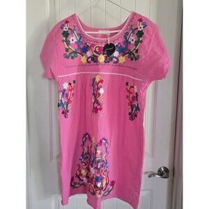 Embroidered YZXDORWJ Tunic Dress Mexican Style Pink Floral Boho Beach Size XL